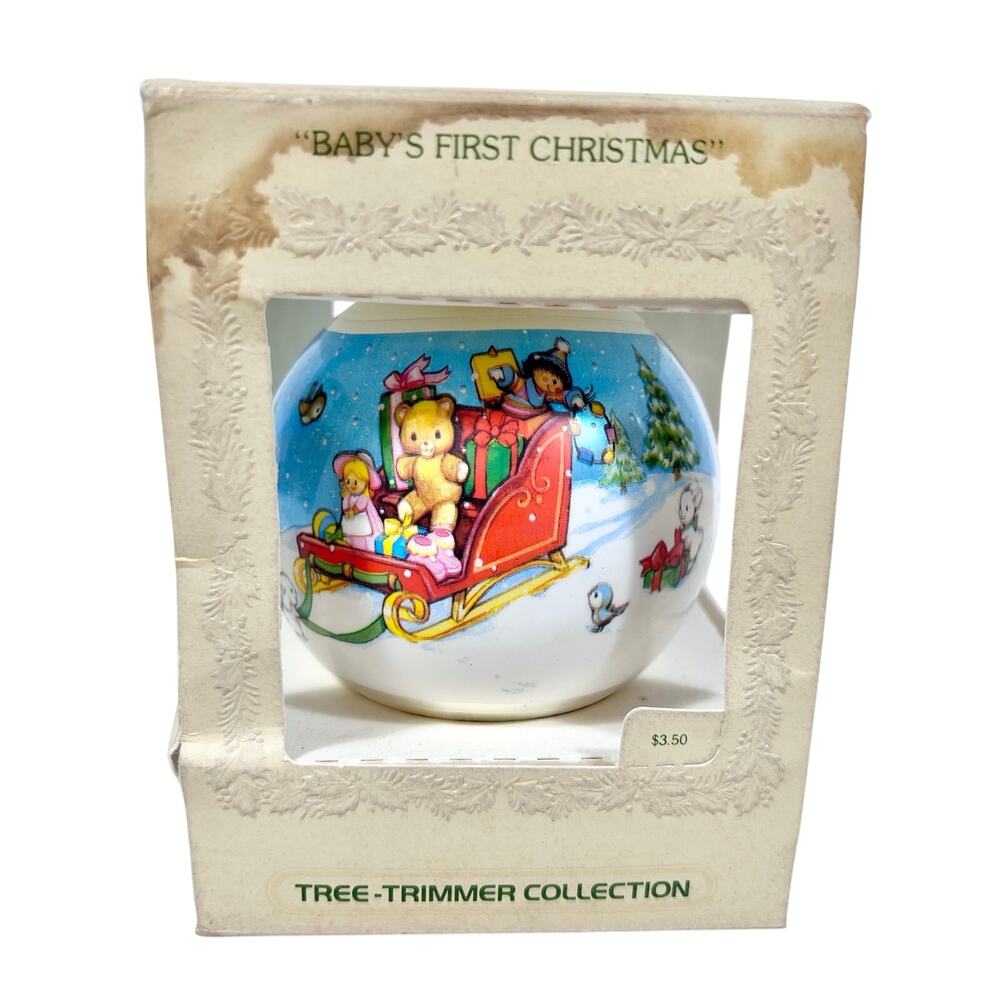 Hallmark Unbreakable Baby’s First Christmas Satin Ornament Tree-Trimmer 1979